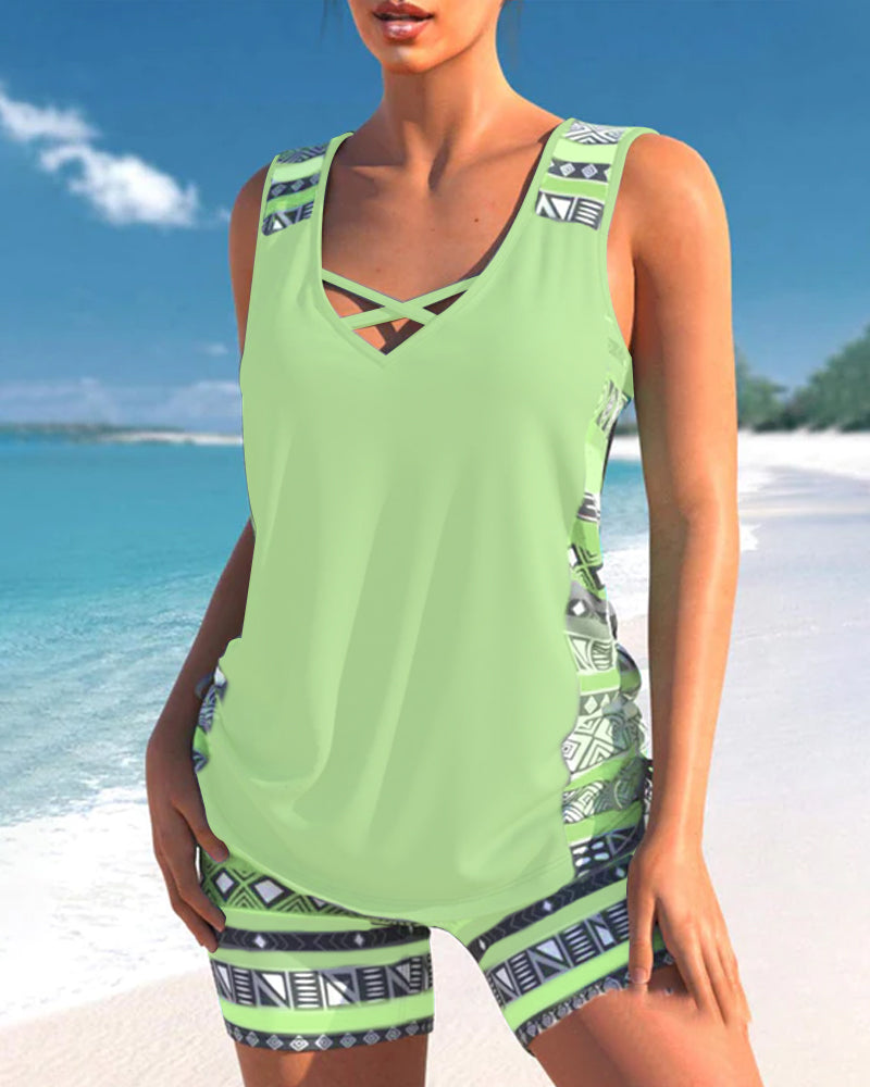 Tankini's met V-hals en geometrische print